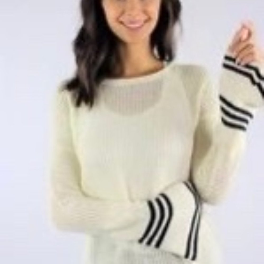 Bell Sleeve Knit Top w/Stripe Detail